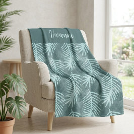 Turkoois Boho Waterverf Tropische Bladnaam Fleece Deken