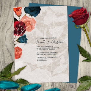 Turkoois, Bourgondie, Roze Goud, Boho Tuin Bruilof Folie Uitnodiging