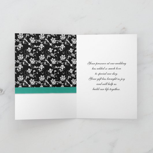 Turkoois Bruiloft Dankkaart Bedankkaart (Binnen)