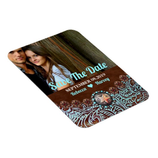 turkoois bruin land western save the date magneet (Rechterzijde)