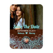 turkoois bruin land western save the date magneet (Verticaal)