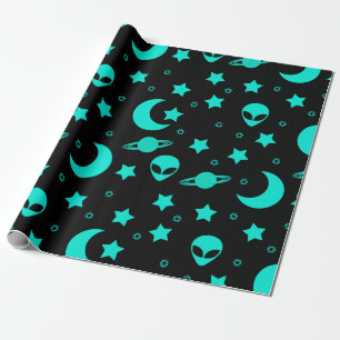 Turkoois Buitenaards Wezen Patroon met Sterren en  Cadeaupapier