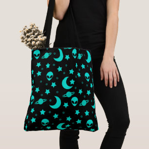 Turkoois Buitenaards Wezen Patroon met Sterren en  Tote Bag