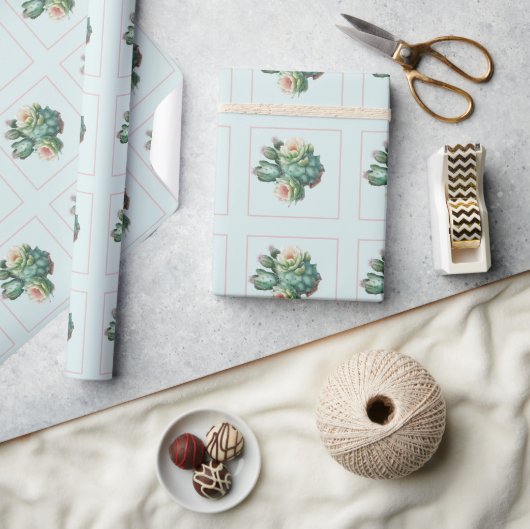 Turkoois Cactus Succulent Cadeaupapier (Crafts)