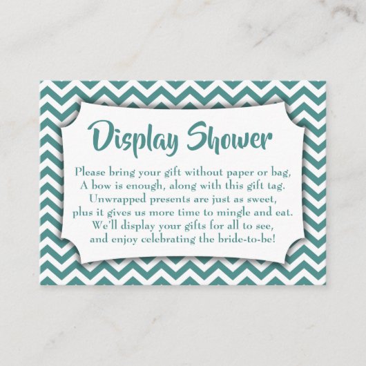 Turkoois Chevron Display Bruiloftsshower Cadeaubij Informatiekaartje (Voorkant)