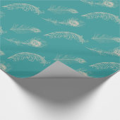 Turkoois Crème Pauwveren Bruidsfeest Cadeaupapier (Hoek)