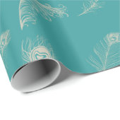 Turkoois Crème Pauwveren Bruidsfeest Cadeaupapier (Rol Hoek)