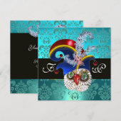 TURKOOIS DAMAST, JUIWELEN UIL, ELFENHOED, DIAMANTE KAART (Voorkant / Achterkant)