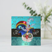 TURKOOIS DAMAST, JUIWELEN UIL, ELFENHOED, DIAMANTE KAART (Staand voorkant)