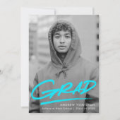 Turkoois | Dashed Modern Photo Afstuderen Aankondiging (Voorkant)