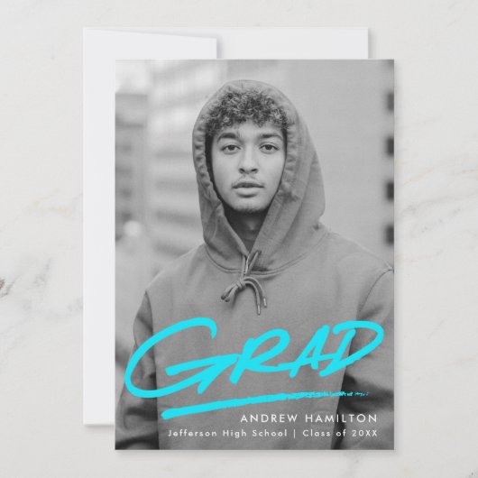 Turkoois | Dashed Modern Photo Afstuderen Aankondiging (Voorkant)