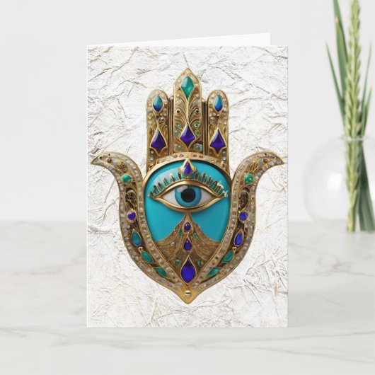 Turkoois Derde Oog Hamsa Kaart (Voorkant)