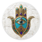 Turkoois Derde Oog Hamsa Keramische Knop (Voorkant)