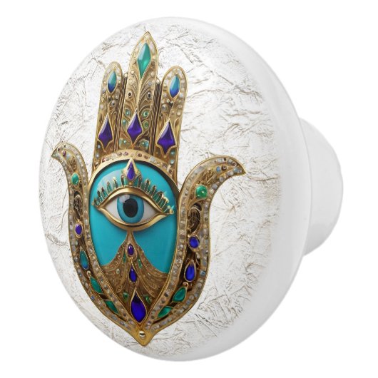 Turkoois Derde Oog Hamsa Keramische Knop (Rechts)