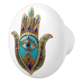 Turkoois Derde Oog Hamsa Keramische Knop