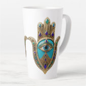 Turkoois Derde Oog Hamsa Latte Mok (Rechterhoek)