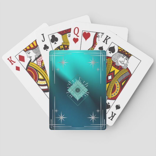 Turkoois & Diamanten Pokerkaarten (Achterkant)