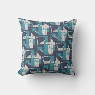 Turkoois Donker Leisteenblauw Lichtgrijs MCM Look Kussen