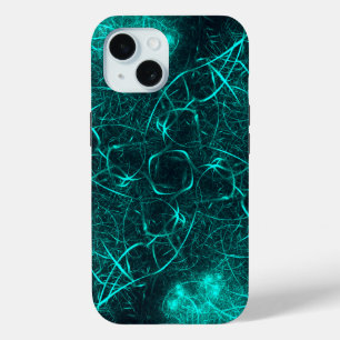 Turkoois Elektrische Energie Web Fractale Kunst iPhone 15 Case