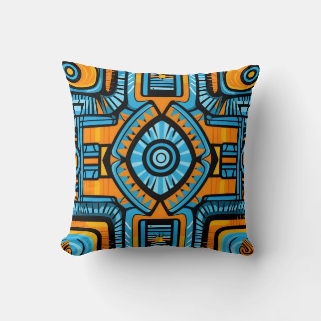 turkoois en blauw abstract patroon kussen (Voorkant)