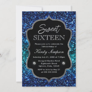 Turkoois en Blauw Oceaan Glamour Glitter Sweet 16 Kaart
