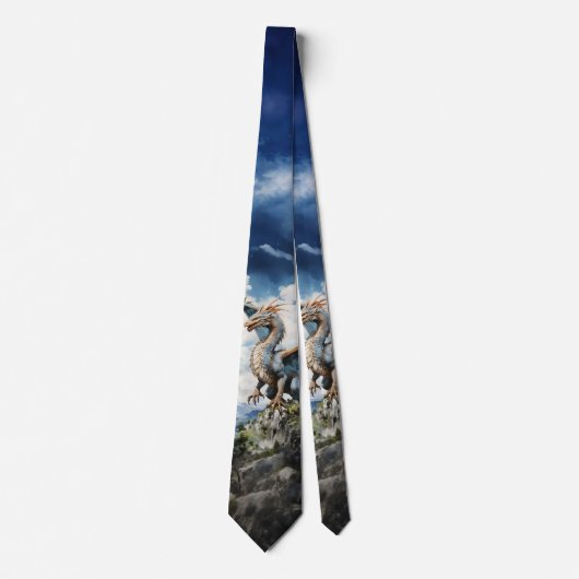 Turkoois en Blauwe Fantasie Draken Bruidsjonker Stropdas (Voorkant)