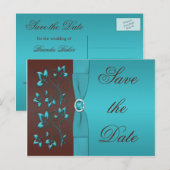 Turkoois en Bruin Bloemen Save the Date Briefkaart (Voorkant / Achterkant)