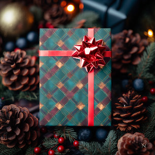 Turkoois en Burgundy geruit – Elegante Feestdagen Cadeaupapier
