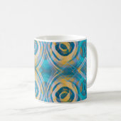 Turkoois en Geel Batik Cirkels & Diamanten Koffiemok (Voorkant rechts)