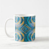 Turkoois en Geel Batik Cirkels & Diamanten Koffiemok (Links)