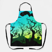 Turkoois en geel spookachtig kerkhof Halloween Schort (Voorkant)