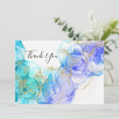 Turkoois en Gouden Alcohol Inkt Bedankkaart (Staand voorkant)