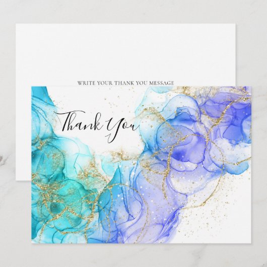 Turkoois en Gouden Alcohol Inkt Bedankkaart (Voorkant / Achterkant)