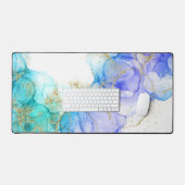 Turkoois en Gouden Alcohol Inkt Bureaumat (Keyboard & Muis)