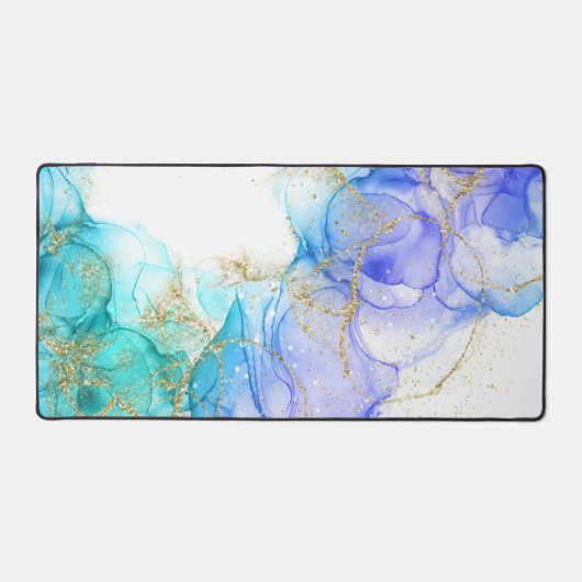 Turkoois en Gouden Alcohol Inkt Bureaumat (Voorkant)