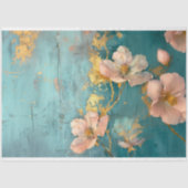 Turkoois en Gouden Blush Bloemen Tissuepapier (Voorkant)