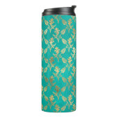 turkoois en gouden gebladerte thermosbeker (Gedraaid links)
