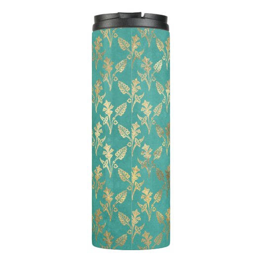   turkoois en gouden gebladerte thermosbeker (Achterkant)