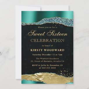 Turkoois en Gouden Glamour Tranen Sweet Sixteen Kaart