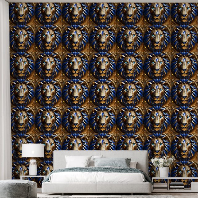 turkoois en gouden leeuwenkop, behang (Slaapkamer)