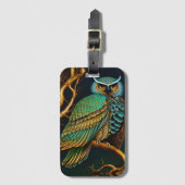 Turkoois en Gouden Uil Bagagelabel (Voorkant (verticaal))