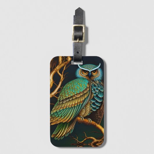 Turkoois en Gouden Uil Bagagelabel (Voorkant (verticaal))