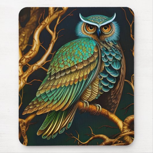 Turkoois en Gouden Uil Muismat (Voorkant)