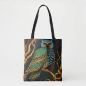 Turkoois en Gouden Uil Tote Bag (Voorkant)