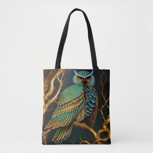 Turkoois en Gouden Uil Tote Bag (Voorkant)