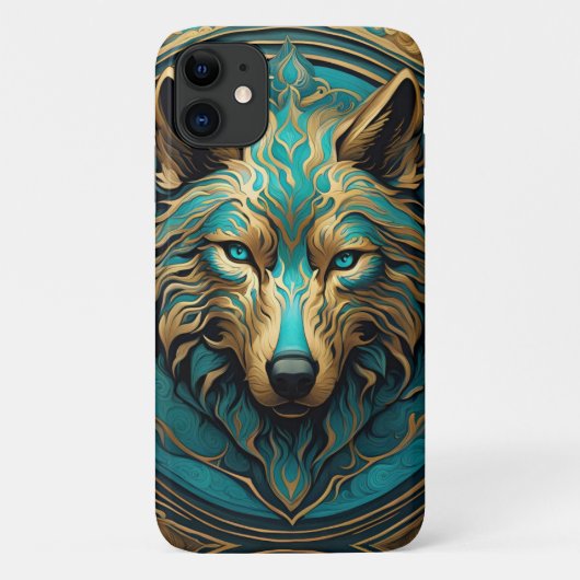 Turkoois en Gouden Wolf Case-Mate iPhone Case (Achterkant)