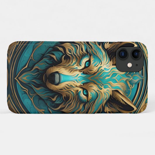 Turkoois en Gouden Wolf Case-Mate iPhone Case (Achterkant (horizontaal))