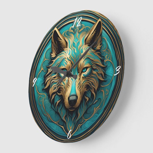Turkoois en Gouden Wolf Grote Klok (Hoek)
