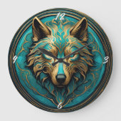 Turkoois en Gouden Wolf Grote Klok (Voorkant)