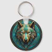 Turkoois en Gouden Wolf Sleutelhanger (Achterkant)